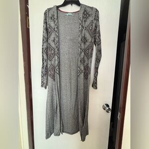 Gray Patterned Long Cardigan